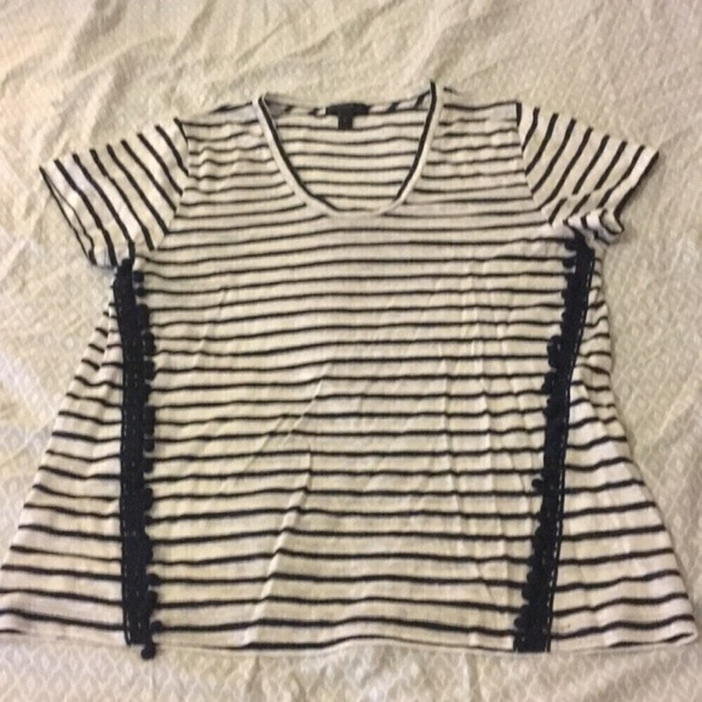 Jcrew Linen Knit Pom Pom Top Size M Navy Blue Black - Picture 7 of 7